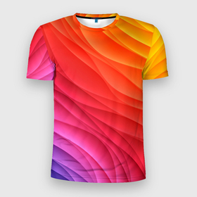Мужская футболка 3D Slim с принтом Разноцветные цифровые волны в Тюмени, 100% полиэстер с улучшенными характеристиками | приталенный силуэт, круглая горловина, широкие плечи, сужается к линии бедра | Тематика изображения на принте: абстракция | волна | волны | краски | разноцветные | цвета | цифровые