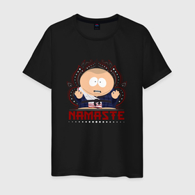Мужская футболка хлопок с принтом Картман  Намасте в Санкт-Петербурге, 100% хлопок | прямой крой, круглый вырез горловины, длина до линии бедер, слегка спущенное плечо. | cartman | eric cartman | namaste | south park | картман | намасте