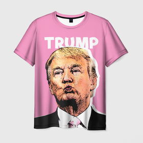Мужская футболка 3D с принтом Дональд Трамп на розовом в Тюмени, 100% полиэфир | прямой крой, круглый вырез горловины, длина до линии бедер | america | donald trump | америка | дональд | дональд трамп | сша | трамп