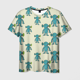 Мужская футболка 3D с принтом Милые зеленые человечки в Новосибирске, 100% полиэфир | прямой крой, круглый вырез горловины, длина до линии бедер | зеленый человечек | инопланетянин | неопознанное | нло | паттерн | пришелец | существо