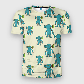 Мужская футболка 3D Slim с принтом Милые зеленые человечки в Новосибирске, 100% полиэстер с улучшенными характеристиками | приталенный силуэт, круглая горловина, широкие плечи, сужается к линии бедра | зеленый человечек | инопланетянин | неопознанное | нло | паттерн | пришелец | существо