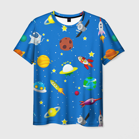 Мужская футболка 3D с принтом SPACE OBJECTS в Тюмени, 100% полиэфир | прямой крой, круглый вырез горловины, длина до линии бедер | вселенная | галактика | звезды | космический корабль | летающая тарелка | наука | небо | нло | ночное небо | объекты | планета | созвездие | узор