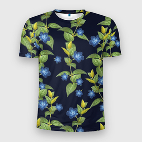 Мужская футболка 3D Slim с принтом Цветы Барвинок , 100% полиэстер с улучшенными характеристиками | приталенный силуэт, круглая горловина, широкие плечи, сужается к линии бедра | flowers | summer | барвинок | букет | лето | природа | растение | флора | цветы