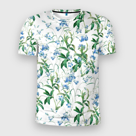 Мужская футболка 3D Slim с принтом Цветы Синие Незабудки , 100% полиэстер с улучшенными характеристиками | приталенный силуэт, круглая горловина, широкие плечи, сужается к линии бедра | flowers | summer | букет | лето | незабудки | природа | растение | синий | флора | цветы