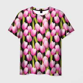 Мужская футболка 3D с принтом Цветы Розовые Тюльпаны в Курске, 100% полиэфир | прямой крой, круглый вырез горловины, длина до линии бедер | flowers | summer | букет | лето | природа | растение | розовый | тюльпаны | флора | цветы