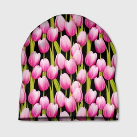 Шапка 3D с принтом Цветы Розовые Тюльпаны в Курске, 100% полиэстер | универсальный размер, печать по всей поверхности изделия | flowers | summer | букет | лето | природа | растение | розовый | тюльпаны | флора | цветы