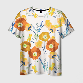 Мужская футболка 3D с принтом Цветы Жёлтые Нарисованные в Санкт-Петербурге, 100% полиэфир | прямой крой, круглый вырез горловины, длина до линии бедер | flowers | summer | букет | жёлтый | лето | нарисованные | природа | растение | флора | цветы