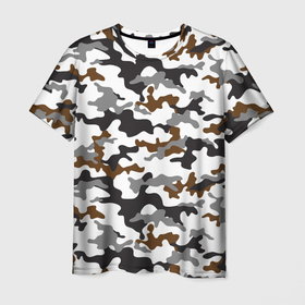 Мужская футболка 3D с принтом Камуфляж Чёрно Белый | Camouflage Black White в Тюмени, 100% полиэфир | прямой крой, круглый вырез горловины, длина до линии бедер | black | camo | camouflage | white | белый | камуфляж | чёрный