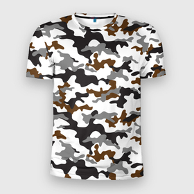 Мужская футболка 3D Slim с принтом Камуфляж Чёрно Белый | Camouflage Black White в Курске, 100% полиэстер с улучшенными характеристиками | приталенный силуэт, круглая горловина, широкие плечи, сужается к линии бедра | black | camo | camouflage | white | белый | камуфляж | чёрный