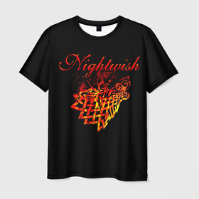 Мужская футболка 3D с принтом Nightwish кельтский волк с горящей головой в Белгороде, 100% полиэфир | прямой крой, круглый вырез горловины, длина до линии бедер | nightwish | tarja | turunen | волк | кельтский волк | кельты | найтвиш | тарья | тарья турунен | турунен | узор