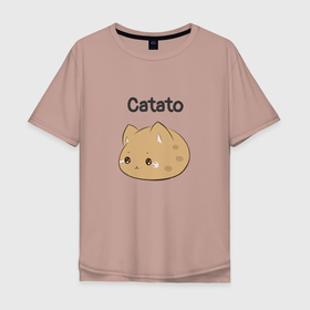 Мужская футболка хлопок Oversize с принтом Catato cotton , 100% хлопок | свободный крой, круглый ворот, “спинка” длиннее передней части | cat | catato | коты | кошки | мультяшный