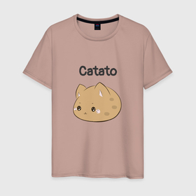 Мужская футболка хлопок с принтом Catato cotton в Новосибирске, 100% хлопок | прямой крой, круглый вырез горловины, длина до линии бедер, слегка спущенное плечо. | cat | catato | коты | кошки | мультяшный
