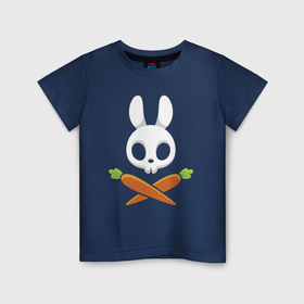 Детская футболка хлопок с принтом Череп кролика с двумя морковками в Тюмени, 100% хлопок | круглый вырез горловины, полуприлегающий силуэт, длина до линии бедер | carrot | ears | hare | rabbit | skull | заяц | кролик | морковь | уши | череп