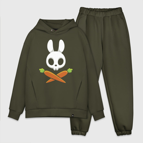 Мужской костюм хлопок OVERSIZE с принтом Череп кролика с двумя морковками в Белгороде,  |  | carrot | ears | hare | rabbit | skull | заяц | кролик | морковь | уши | череп