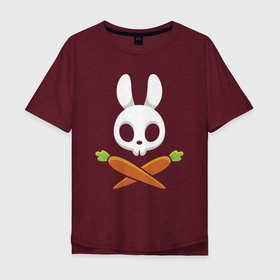 Мужская футболка хлопок Oversize с принтом Череп кролика с двумя морковками , 100% хлопок | свободный крой, круглый ворот, “спинка” длиннее передней части | carrot | ears | hare | rabbit | skull | заяц | кролик | морковь | уши | череп