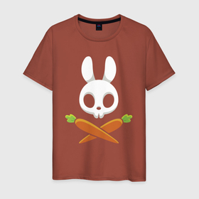 Мужская футболка хлопок с принтом Череп кролика с двумя морковками , 100% хлопок | прямой крой, круглый вырез горловины, длина до линии бедер, слегка спущенное плечо. | carrot | ears | hare | rabbit | skull | заяц | кролик | морковь | уши | череп