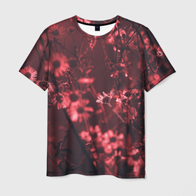 Мужская футболка 3D с принтом Цветы на закате в Курске, 100% полиэфир | прямой крой, круглый вырез горловины, длина до линии бедер | восход | закат | природа | ромашки | цветы