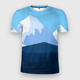 Мужская футболка 3D Slim с принтом Горы, лес, канатная дорога , 100% полиэстер с улучшенными характеристиками | приталенный силуэт, круглая горловина, широкие плечи, сужается к линии бедра | горы | дорога | канатная | лес | природа | скалы