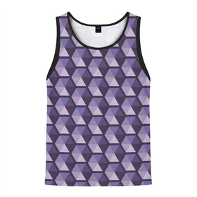 Мужская майка 3D с принтом Фиолетовые шестиугольники в Новосибирске, 100% полиэстер | круглая горловина, приталенный силуэт, длина до линии бедра. Пройма и горловина окантованы тонкой бейкой | абстрактный | геометрический | многоугольники | монохромный | паттерн | треугольники | узор | фиолетовый