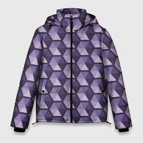 Мужская зимняя куртка 3D с принтом Фиолетовые шестиугольники в Белгороде, верх — 100% полиэстер; подкладка — 100% полиэстер; утеплитель — 100% полиэстер | длина ниже бедра, свободный силуэт Оверсайз. Есть воротник-стойка, отстегивающийся капюшон и ветрозащитная планка. 

Боковые карманы с листочкой на кнопках и внутренний карман на молнии. | абстрактный | геометрический | многоугольники | монохромный | паттерн | треугольники | узор | фиолетовый