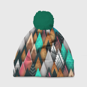 Шапка 3D c помпоном с принтом Абстрактный цветной лес , 100% полиэстер | универсальный размер, печать по всей поверхности изделия | colours | forest | абстракция | лес | цвета