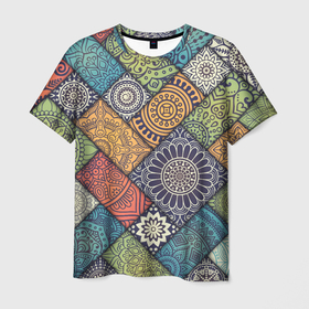 Мужская футболка 3D с принтом Мандала (орнамент) в Курске, 100% полиэфир | прямой крой, круглый вырез горловины, длина до линии бедер | мозайка | орнамент | разноцветная | узоры