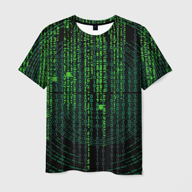 Мужская футболка 3D с принтом Бинарная матрица в Тюмени, 100% полиэфир | прямой крой, круглый вырез горловины, длина до линии бедер | бинарная | бинарный | код | матрица | шматрица