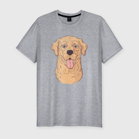 Мужская футболка хлопок Slim с принтом Морда пса Лабрадор в Екатеринбурге, 92% хлопок, 8% лайкра | приталенный силуэт, круглый вырез ворота, длина до линии бедра, короткий рукав | лабрадор | пес | песик | собака | собачка