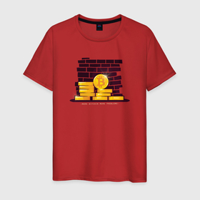 Мужская футболка хлопок с принтом BITCOIN Биткоин в Петрозаводске, 100% хлопок | прямой крой, круглый вырез горловины, длина до линии бедер, слегка спущенное плечо. | bitcoin | биткоин | биток | коин | крипта | криптовалюта