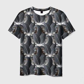 Мужская футболка 3D с принтом Стильные черные листья в Новосибирске, 100% полиэфир | прямой крой, круглый вырез горловины, длина до линии бедер | abstract | бутоны | линии | паттерн | текстура | узор | узоры | цветы