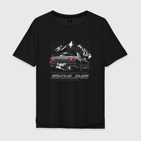 Мужская футболка хлопок Oversize с принтом Nissan Skyline Скайлайн в Тюмени, 100% хлопок | свободный крой, круглый ворот, “спинка” длиннее передней части | auto | cube | gtr | nissan | skyl | skyline | sport | авто | автомобиль | автомобильные | бренд | логотип | марка | машина | машины | нисан | ниссан | скай | скайлайн | спорт | текстура