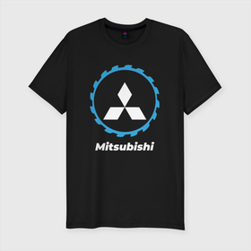 Мужская футболка хлопок Slim с принтом Mitsubishi в стиле Top Gear в Екатеринбурге, 92% хлопок, 8% лайкра | приталенный силуэт, круглый вырез ворота, длина до линии бедра, короткий рукав | auto | brand | gear | logo | mitsubishi | symbol | top | авто | бренд | гир | лого | митсубиси | мицубиси | символ | топ
