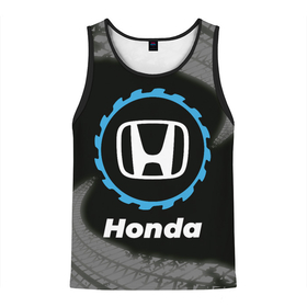 Мужская майка 3D с принтом Honda в стиле Top Gear со следами шин на фоне , 100% полиэстер | круглая горловина, приталенный силуэт, длина до линии бедра. Пройма и горловина окантованы тонкой бейкой | auto | brand | gear | honda | logo | symbol | top | авто | бренд | гир | лого | символ | следы | топ | хонда | шин | шины