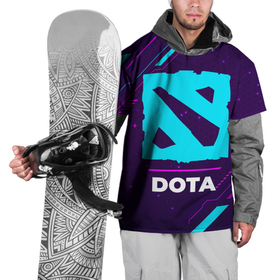 Накидка на куртку 3D с принтом Символ Dota в неоновых цветах на темном фоне в Белгороде, 100% полиэстер |  | dota | logo | neon | paint | брызги | дота | игра | игры | краска | лого | логотип | неон | символ