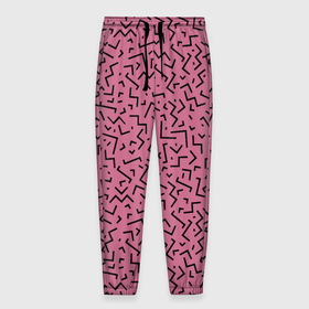 Мужские брюки 3D с принтом Минималистический паттерн на розовом фоне в Санкт-Петербурге, 100% полиэстер | манжеты по низу, эластичный пояс регулируется шнурком, по бокам два кармана без застежек, внутренняя часть кармана из мелкой сетки | fashion | minimalism | pattern | минимализм | мода | паттерн