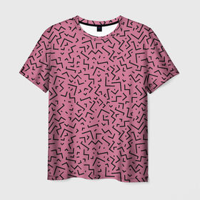 Мужская футболка 3D с принтом Минималистический паттерн на розовом фоне в Кировске, 100% полиэфир | прямой крой, круглый вырез горловины, длина до линии бедер | fashion | minimalism | pattern | минимализм | мода | паттерн