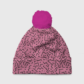 Шапка 3D c помпоном с принтом Минималистический паттерн на розовом фоне в Петрозаводске, 100% полиэстер | универсальный размер, печать по всей поверхности изделия | fashion | minimalism | pattern | минимализм | мода | паттерн