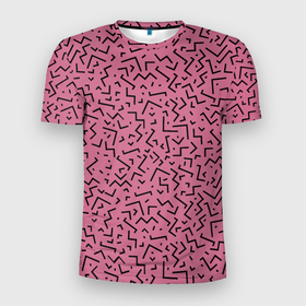 Мужская футболка 3D Slim с принтом Минималистический паттерн на розовом фоне в Кировске, 100% полиэстер с улучшенными характеристиками | приталенный силуэт, круглая горловина, широкие плечи, сужается к линии бедра | Тематика изображения на принте: fashion | minimalism | pattern | минимализм | мода | паттерн