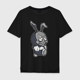 Мужская футболка хлопок Oversize с принтом Cool hare   Hype   Крутой заяц   Шумиха в Екатеринбурге, 100% хлопок | свободный крой, круглый ворот, “спинка” длиннее передней части | Тематика изображения на принте: ears | fist | hare | hype | jaw | rabbit | skull | teeth | заяц | зубы | кулак | пасть | уши | хайп | череп