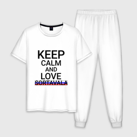 Мужская пижама хлопок с принтом Keep calm Sortavala (Сортавала ) в городе Новоалтайск, 100% хлопок | брюки и футболка прямого кроя, без карманов, на брюках мягкая резинка на поясе и по низу штанин
 | sortavala | город | россия | сорта | сортавала