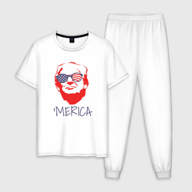 Мужская пижама хлопок с принтом Дональд Трамп   Америка в Екатеринбурге, 100% хлопок | брюки и футболка прямого кроя, без карманов, на брюках мягкая резинка на поясе и по низу штанин
 | Тематика изображения на принте: america | donald trump | usa | америка | дональд | дональд трамп | сша | трамп