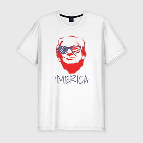 Мужская футболка хлопок Slim с принтом Дональд Трамп   Америка в Кировске, 92% хлопок, 8% лайкра | приталенный силуэт, круглый вырез ворота, длина до линии бедра, короткий рукав | america | donald trump | usa | америка | дональд | дональд трамп | сша | трамп