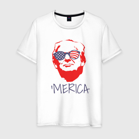 Мужская футболка хлопок с принтом Дональд Трамп   Америка в Петрозаводске, 100% хлопок | прямой крой, круглый вырез горловины, длина до линии бедер, слегка спущенное плечо. | america | donald trump | usa | америка | дональд | дональд трамп | сша | трамп