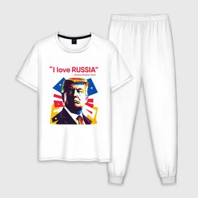 Мужская пижама хлопок с принтом Дональд Фредович Трамп   Я люблю Россию в Белгороде, 100% хлопок | брюки и футболка прямого кроя, без карманов, на брюках мягкая резинка на поясе и по низу штанин
 | america | donald trump | usa | америка | дональд | дональд трамп | сша | трамп