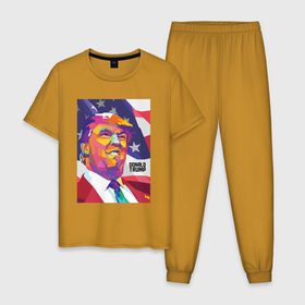 Мужская пижама хлопок с принтом Дональд Трамп экспрессивно выражается в Екатеринбурге, 100% хлопок | брюки и футболка прямого кроя, без карманов, на брюках мягкая резинка на поясе и по низу штанин
 | Тематика изображения на принте: america | donald trump | usa | америка | дональд | дональд трамп | сша | трамп