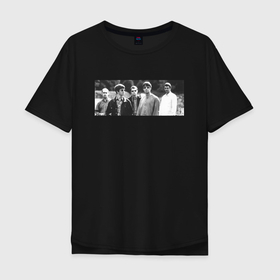Мужская футболка хлопок Oversize с принтом OASIS monochrome в Курске, 100% хлопок | свободный крой, круглый ворот, “спинка” длиннее передней части | britpop | gallagher | oasis | rock | rock group | бритпоп | лиам | ноэл | оазис | рок | рок группа