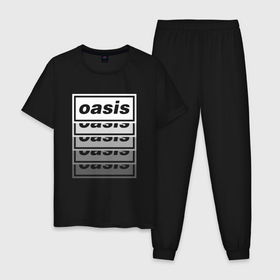 Мужская пижама хлопок с принтом Растворяющийся логотип OASIS в Екатеринбурге, 100% хлопок | брюки и футболка прямого кроя, без карманов, на брюках мягкая резинка на поясе и по низу штанин
 | Тематика изображения на принте: britpop | gallagher | oasis | rock | rock group | бритпоп | лиам | ноэл | оазис | рок | рок группа