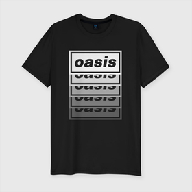 Мужская футболка хлопок Slim с принтом Растворяющийся логотип OASIS в Новосибирске, 92% хлопок, 8% лайкра | приталенный силуэт, круглый вырез ворота, длина до линии бедра, короткий рукав | britpop | gallagher | oasis | rock | rock group | бритпоп | лиам | ноэл | оазис | рок | рок группа