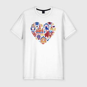 Мужская футболка хлопок Slim с принтом Сердце Россия в Санкт-Петербурге, 92% хлопок, 8% лайкра | приталенный силуэт, круглый вырез ворота, длина до линии бедра, короткий рукав | люблюроссию | патриот | россия | сердце | столица