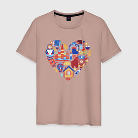 Мужская футболка хлопок с принтом Сердце Россия , 100% хлопок | прямой крой, круглый вырез горловины, длина до линии бедер, слегка спущенное плечо. | люблюроссию | патриот | россия | сердце | столица